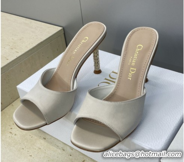 Good Looking Dior Icon Heeled Slides Sandal 8cm in Satin Beige 2026 DR030204