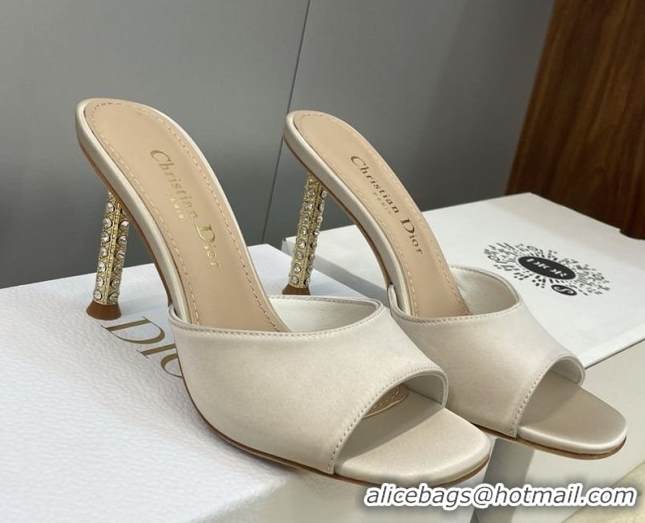 Good Looking Dior Icon Heeled Slides Sandal 8cm in Satin Beige 2026 DR030204
