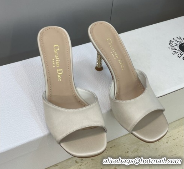 Good Looking Dior Icon Heeled Slides Sandal 8cm in Satin Beige 2026 DR030204