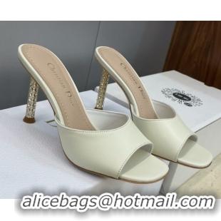 Luxurious Dior Icon Heeled Slides Sandal 8cm in Calfskin Leather White 2026 DR030204