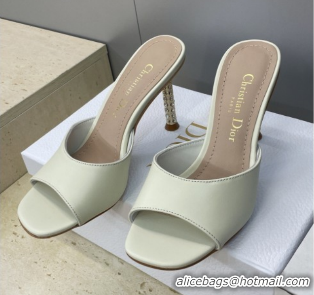 Luxurious Dior Icon Heeled Slides Sandal 8cm in Calfskin Leather White 2026 DR030204