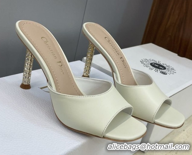 Luxurious Dior Icon Heeled Slides Sandal 8cm in Calfskin Leather White 2026 DR030204