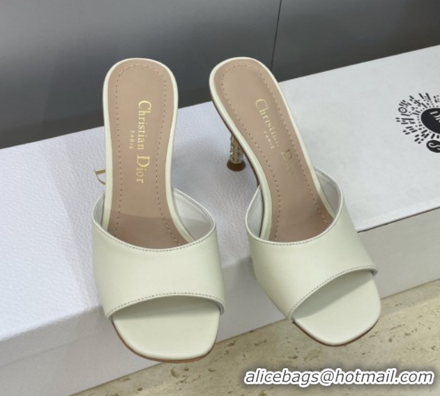 Luxurious Dior Icon Heeled Slides Sandal 8cm in Calfskin Leather White 2026 DR030204