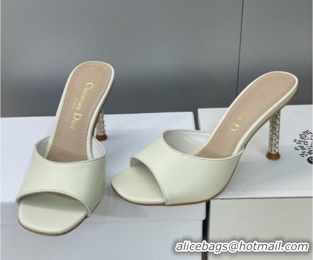 Luxurious Dior Icon Heeled Slides Sandal 8cm in Calfskin Leather White 2026 DR030204