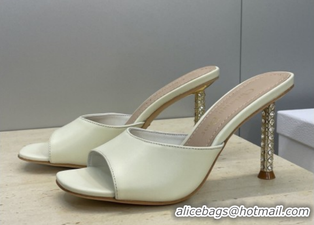 Luxurious Dior Icon Heeled Slides Sandal 8cm in Calfskin Leather White 2026 DR030204