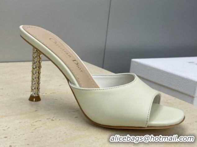 Luxurious Dior Icon Heeled Slides Sandal 8cm in Calfskin Leather White 2026 DR030204