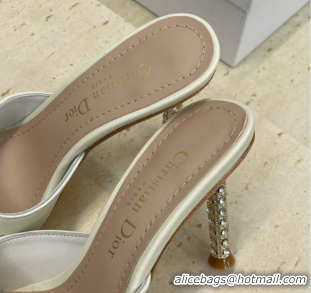 Luxurious Dior Icon Heeled Slides Sandal 8cm in Calfskin Leather White 2026 DR030204