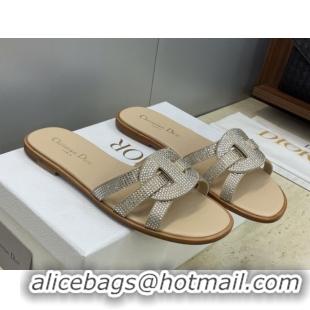 Shop Duplicate Dior D-Club Flat Slides Sandal in Suede and Strass Beige 2026 0302087