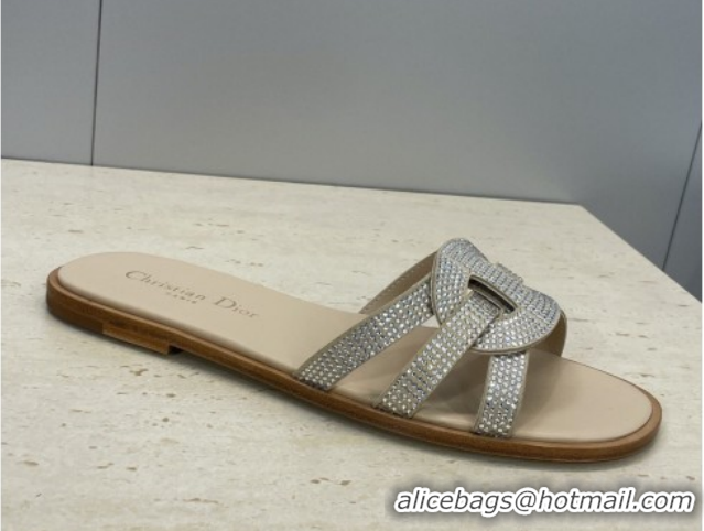 Shop Duplicate Dior D-Club Flat Slides Sandal in Suede and Strass Beige 2026 0302087