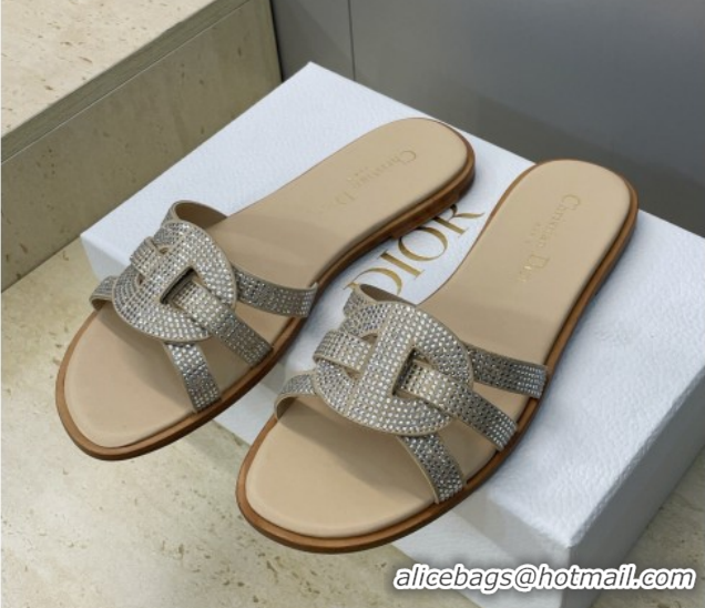 Shop Duplicate Dior D-Club Flat Slides Sandal in Suede and Strass Beige 2026 0302087