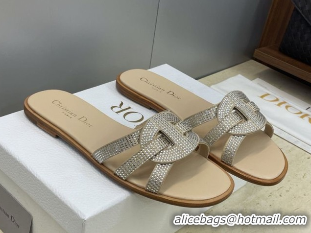 Shop Duplicate Dior D-Club Flat Slides Sandal in Suede and Strass Beige 2026 0302087