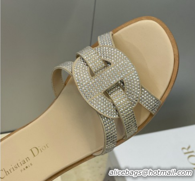 Shop Duplicate Dior D-Club Flat Slides Sandal in Suede and Strass Beige 2026 0302087