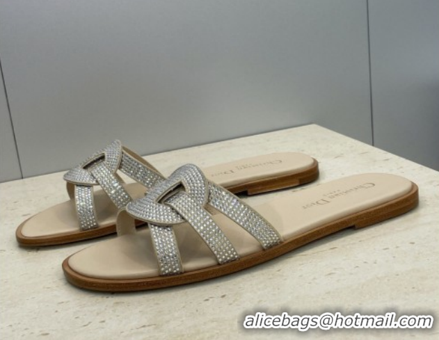 Shop Duplicate Dior D-Club Flat Slides Sandal in Suede and Strass Beige 2026 0302087