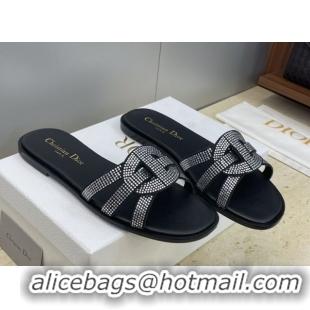 Discount Dior D-Club Flat Slides Sandal in Suede and Strass Black 2026 0302088