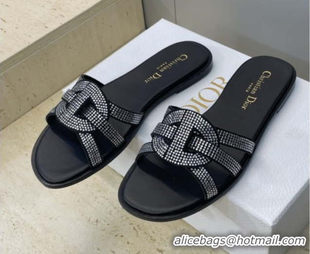 Discount Dior D-Club Flat Slides Sandal in Suede and Strass Black 2026 0302088