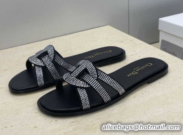 Discount Dior D-Club Flat Slides Sandal in Suede and Strass Black 2026 0302088
