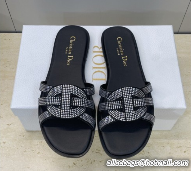 Discount Dior D-Club Flat Slides Sandal in Suede and Strass Black 2026 0302088