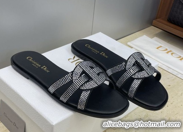 Discount Dior D-Club Flat Slides Sandal in Suede and Strass Black 2026 0302088