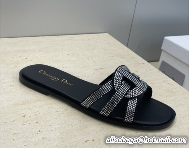 Discount Dior D-Club Flat Slides Sandal in Suede and Strass Black 2026 0302088