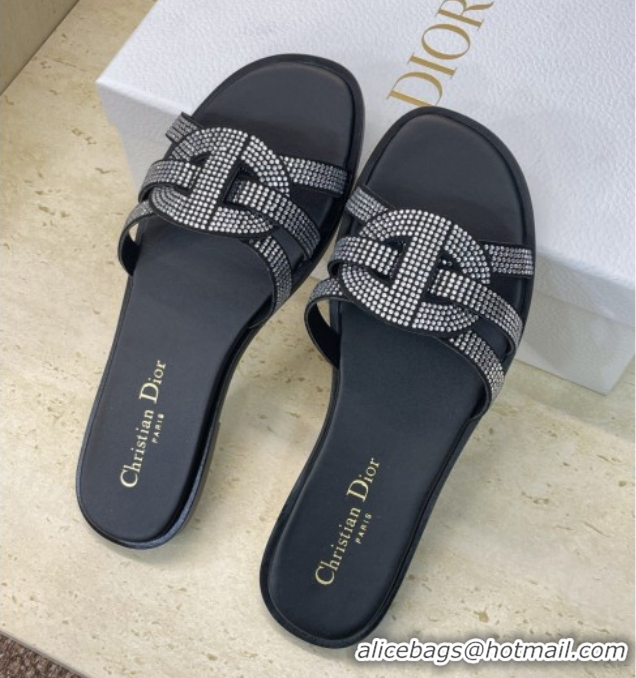 Discount Dior D-Club Flat Slides Sandal in Suede and Strass Black 2026 0302088