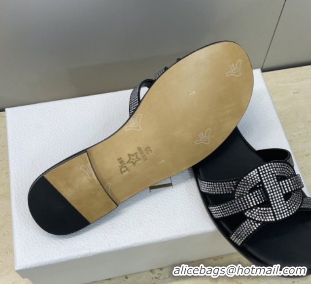 Discount Dior D-Club Flat Slides Sandal in Suede and Strass Black 2026 0302088
