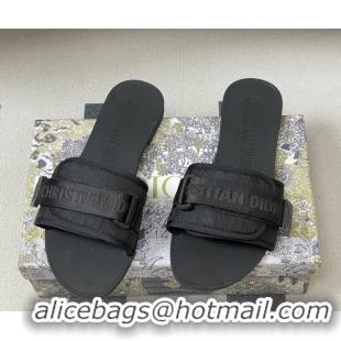 Classic Hot Dior Dio(r)evolution Flat Slides Sandal in Technical Fabric with Strap Oblique/Black 2026 0302093