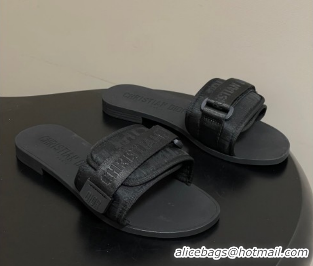Classic Hot Dior Dio(r)evolution Flat Slides Sandal in Technical Fabric with Strap Oblique/Black 2026 0302093