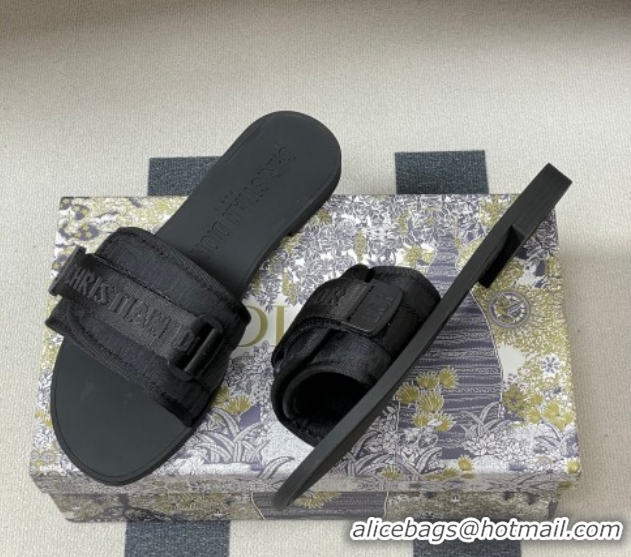 Classic Hot Dior Dio(r)evolution Flat Slides Sandal in Technical Fabric with Strap Oblique/Black 2026 0302093