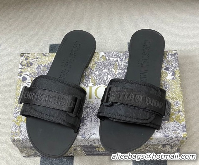 Classic Hot Dior Dio(r)evolution Flat Slides Sandal in Technical Fabric with Strap Oblique/Black 2026 0302093