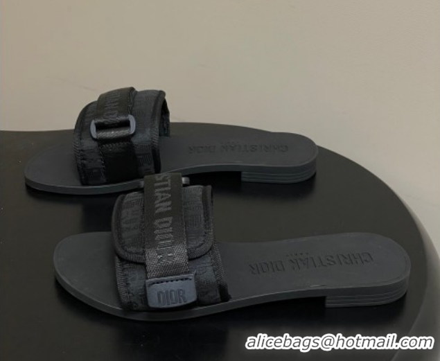 Classic Hot Dior Dio(r)evolution Flat Slides Sandal in Technical Fabric with Strap Oblique/Black 2026 0302093