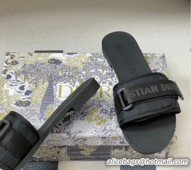 Classic Hot Dior Dio(r)evolution Flat Slides Sandal in Technical Fabric with Strap Oblique/Black 2026 0302093