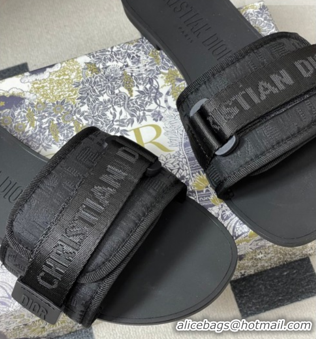 Classic Hot Dior Dio(r)evolution Flat Slides Sandal in Technical Fabric with Strap Oblique/Black 2026 0302093