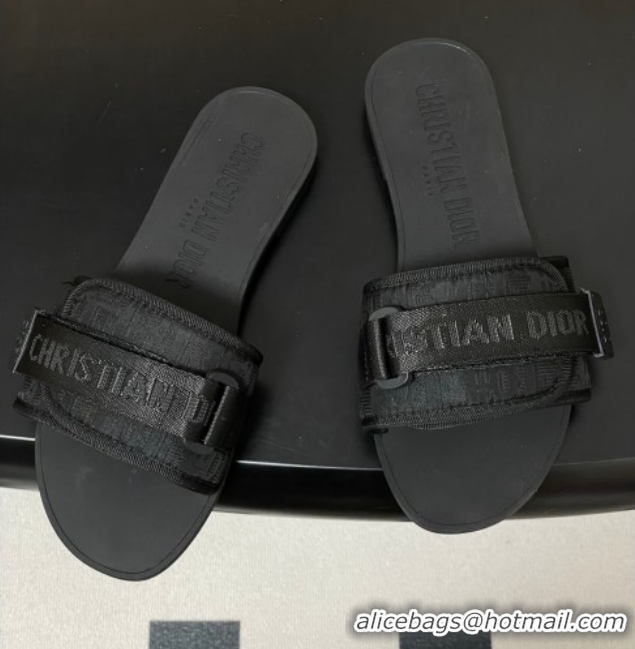 Classic Hot Dior Dio(r)evolution Flat Slides Sandal in Technical Fabric with Strap Oblique/Black 2026 0302093