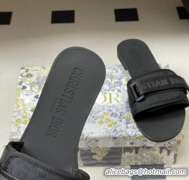 Classic Hot Dior Dio(r)evolution Flat Slides Sandal in Technical Fabric with Strap Oblique/Black 2026 0302093