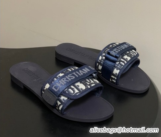 Charming Dior Dio(r)evolution Flat Slides Sandal in Technical Fabric with Strap Oblique/Blue 2026 0302094