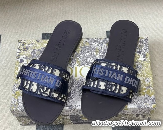 Charming Dior Dio(r)evolution Flat Slides Sandal in Technical Fabric with Strap Oblique/Blue 2026 0302094