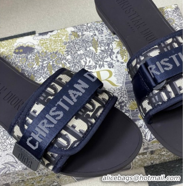 Charming Dior Dio(r)evolution Flat Slides Sandal in Technical Fabric with Strap Oblique/Blue 2026 0302094