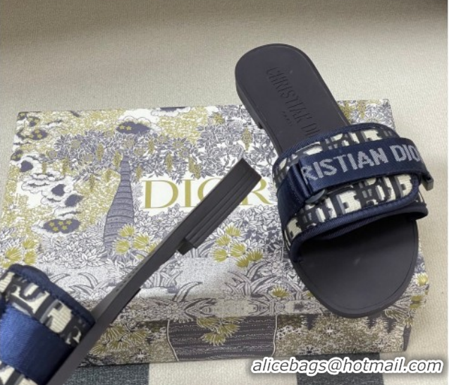 Charming Dior Dio(r)evolution Flat Slides Sandal in Technical Fabric with Strap Oblique/Blue 2026 0302094