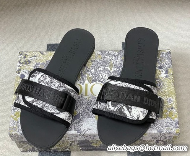 Perfect Dior Dio(r)evolution Flat Slides Sandal in Technical Fabric with Strap Black/White 2 2026 0302095