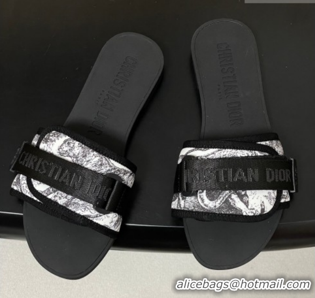 Perfect Dior Dio(r)evolution Flat Slides Sandal in Technical Fabric with Strap Black/White 2 2026 0302095