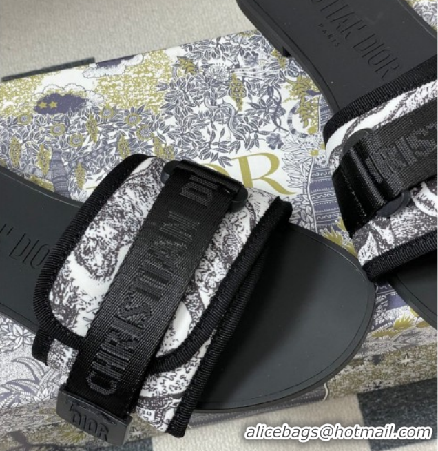Perfect Dior Dio(r)evolution Flat Slides Sandal in Technical Fabric with Strap Black/White 2 2026 0302095