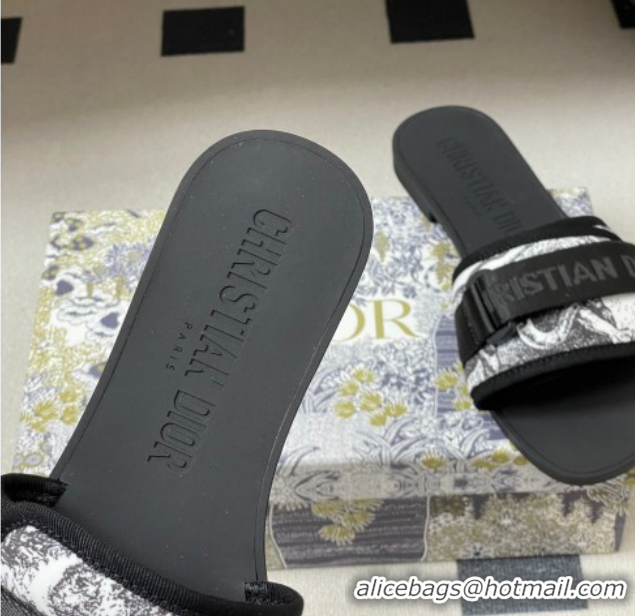 Perfect Dior Dio(r)evolution Flat Slides Sandal in Technical Fabric with Strap Black/White 2 2026 0302095