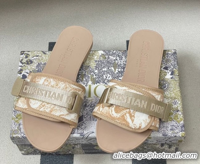 Good Quality Dior Dio(r)evolution Flat Slides Sandal in Technical Fabric with Strap Beige 2026 0302097