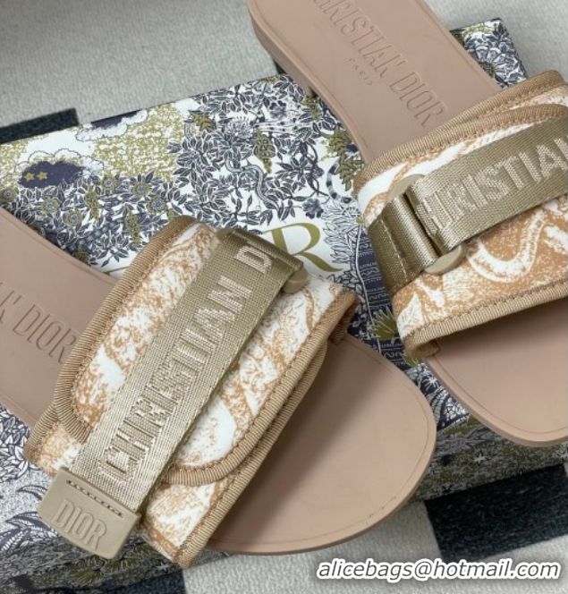 Good Quality Dior Dio(r)evolution Flat Slides Sandal in Technical Fabric with Strap Beige 2026 0302097