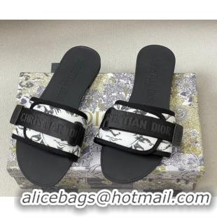 Luxury Cheap Dior Dio(r)evolution Flat Slides Sandal in Technical Fabric with Strap Print/White/Black 2026 0302098