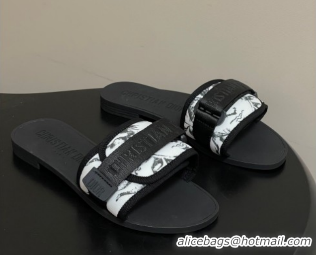 Luxury Cheap Dior Dio(r)evolution Flat Slides Sandal in Technical Fabric with Strap Print/White/Black 2026 0302098