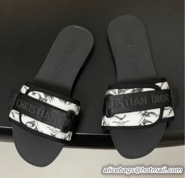 Luxury Cheap Dior Dio(r)evolution Flat Slides Sandal in Technical Fabric with Strap Print/White/Black 2026 0302098