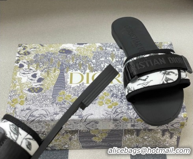 Luxury Cheap Dior Dio(r)evolution Flat Slides Sandal in Technical Fabric with Strap Print/White/Black 2026 0302098