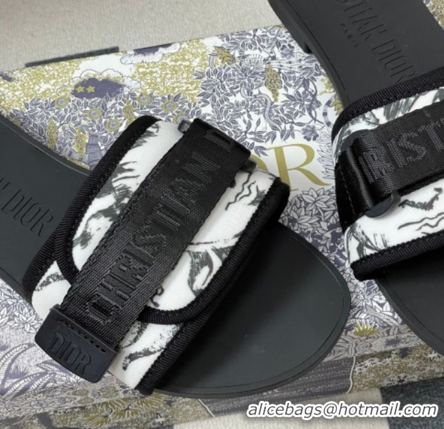 Luxury Cheap Dior Dio(r)evolution Flat Slides Sandal in Technical Fabric with Strap Print/White/Black 2026 0302098