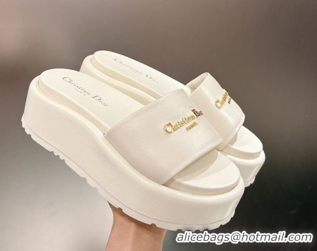 Charming Dior D-Lane Platform Slides Sandal in Padded Lambskin Leather White 2026 0302099